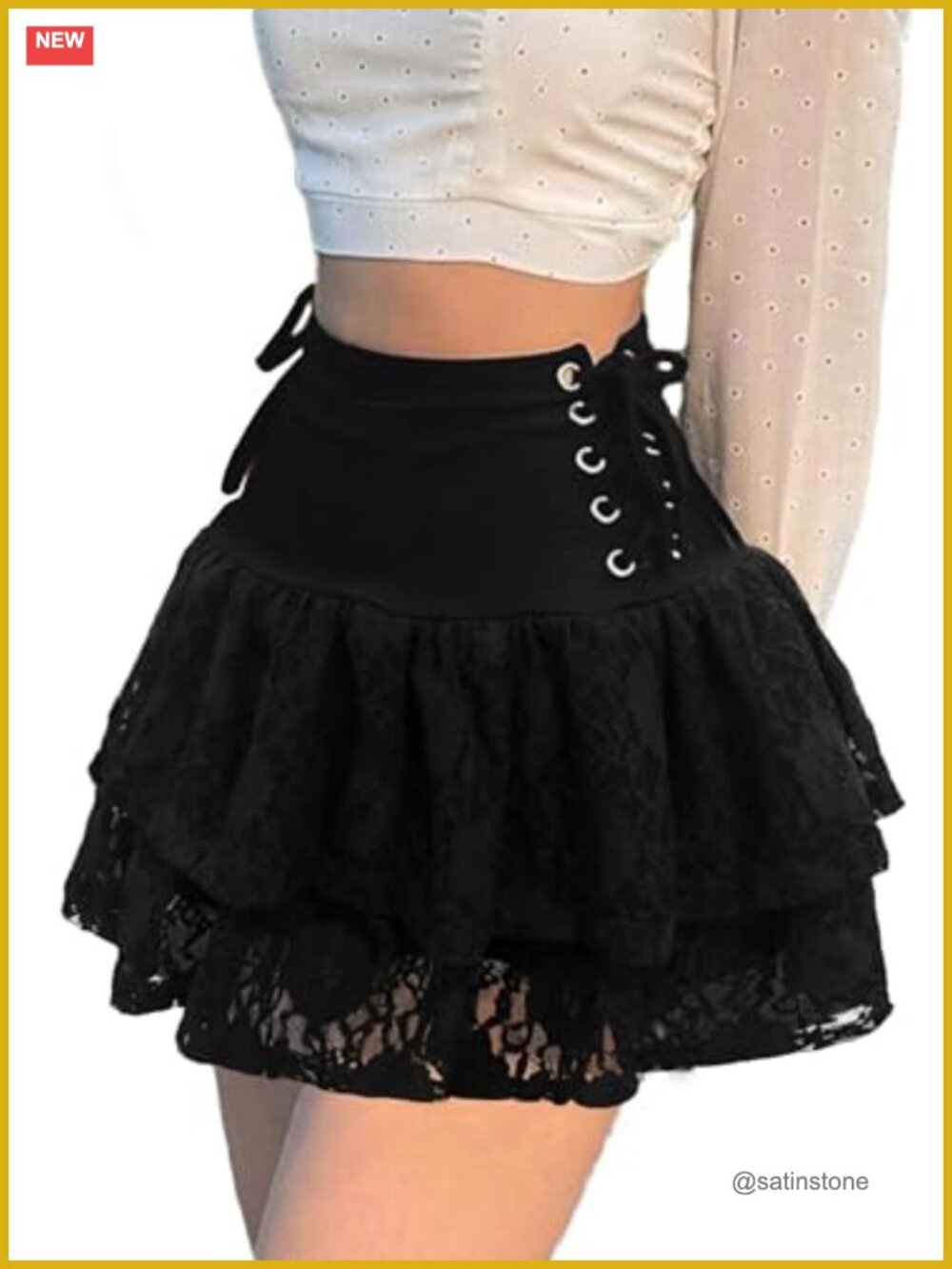 Gothic Ruffle Mini Skirt High Waist Corset Lace Up Y2K Punk Grunge Flared